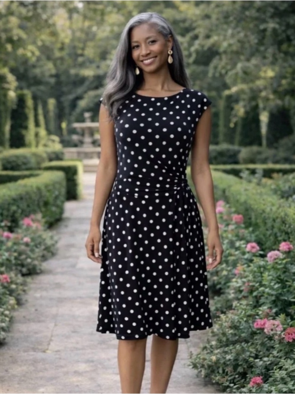 Ralph Lauren Black Midi Dress with White Polka Dots